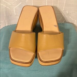 Women's Beige Shoes Slide Wedge/Sandals Leather, Wood Heels Wedge